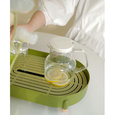 Plateau à thé design simple, double étage, couleur unie, trous d'égouttage, plateau en plastique détachable pour service de thé vert. (1/5)