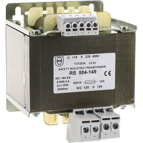 Transformateur d'isolement, Vin 230 V ac, 245 V ac, 400 V ac, 415 V ac, Vout ±12V c.a., 300VA, sorties ( Prix pour 1 )