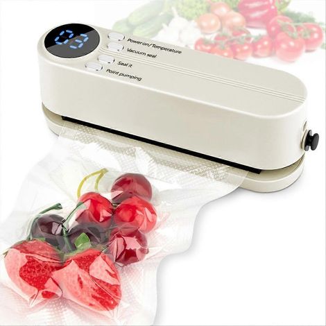 Mini-Vakuumiergerät für Lebensmittel, kabelloses und wiederaufladbares 3-in-1-Gerät zum Vakuumieren von trockenen und feuchten Lebensmitteln, Heißsiegelgerät für Beutel, beige (1/5)