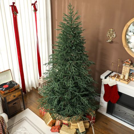 Sapin de Noël artificiel 210 cm ignifuge, 2942 branches réalistes avec pied métallique pliable, arbre festif robuste pour décoration intérieure. (1/5)