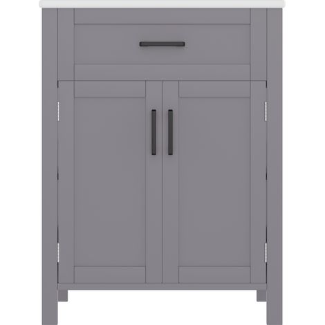 Mueble de baño de pie con lavabo cerámico integrado 60 x 46 x 84,8 cm MDF lacado gris HOMVRA (1/5)