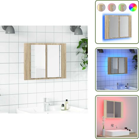 Armadietto con luce RGB - vidaXL Armadietto a Specchio con Luci LED Rovere Sonoma in Acrilico - Armadietto in acrilico