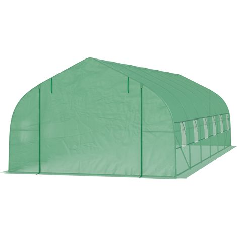 Tunnel de Jardin 8x3x2m PE Acier Vert Porte Enroulable Fenêtres