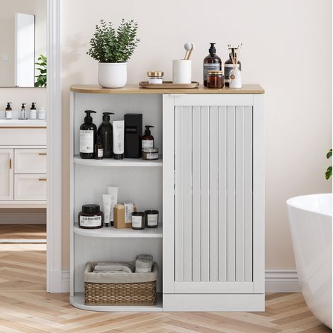 Mobile angolare da bagno in MDF bianco e rovere, 68 x 25 x 76 cm DESVIAE (1/5)