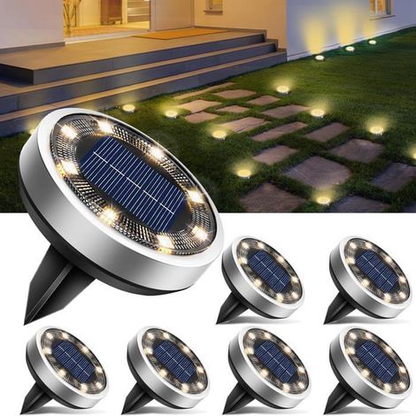 Lampes solaires au sol - PZCC - 7 pièces - 8 LED - IP65 étanche - Blanc chaud (1/5)