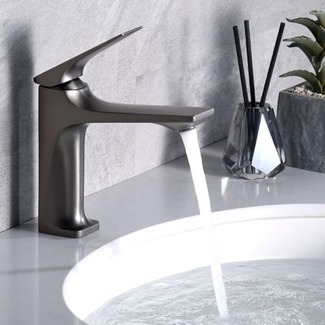 Mitigeurs de lavabo à levier unique, robinets de lavabo de salle de bains chauds et froids à 1 trou, mitigeur de lavabo encastré G1/2, gris (1/5)
