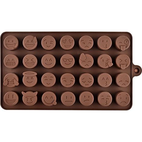 Moules à desserts à faire soi-même - Moule à chocolat - Moules à pâtisserie - Moules Emoji à 28 trous - Moules à pâtisserie - Moules multifonctionnels - Marron - 20 x 11 x 1,5 cm - Silicone marron