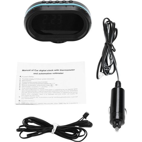 Moniteur alarme horloge voltmètre / thermomètre 12/24V LED intérieur/extérieur voiture (1/5)