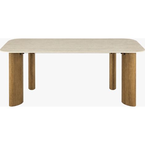 TIANA XL Table à manger rectangulaire en céramique beige pieds couleur chêne 180 cm (1/5)