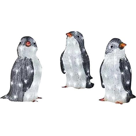 Lot de 3 décorations lumineuses pingouins pour Noël, 20 LED blanc froid, pingouins lumineux d'extérieur, pingouins d'hiver.