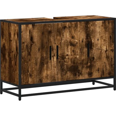 Armoire de lavabo rétro élégante salle de bain 90 x 33 x 60 cm grand espace de rangement style industriel en bois chêne fumé