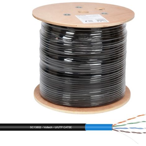 Vultech LAN CAT 5E UTP 24AWG PE LSZH Outdoor-Kabel 100 Meter Schwarz
