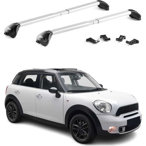OMAC Barres de toit transversales certifiées TÜV pour Mini Countryman R60 F60 2010-2023 – Verrouillables (4 antivols) – Charge max 100 kg – Fixation durable Argent (1/4)