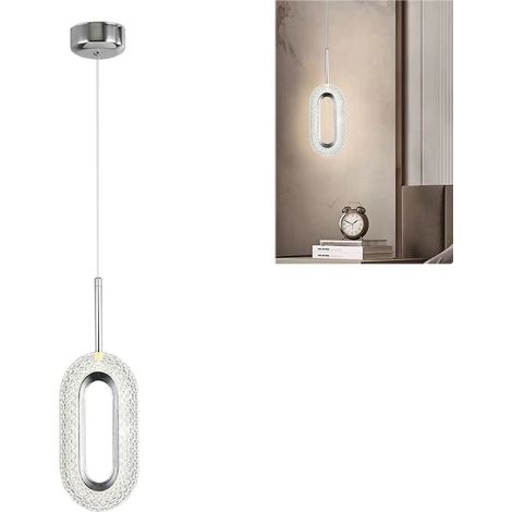 Plafonnier LED en cristal argenté chromé, mini luminaire suspendu pour chambre à coucher, couloir, entrée, îlot de cuisine, lumière neutre 4 500 K (1/5)