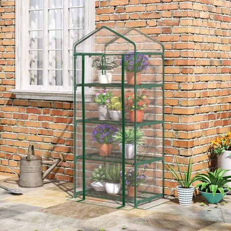 Serre de jardin 70x50x160 cm transparente en acier avec 4 étagères et porte enroulable (1/5)