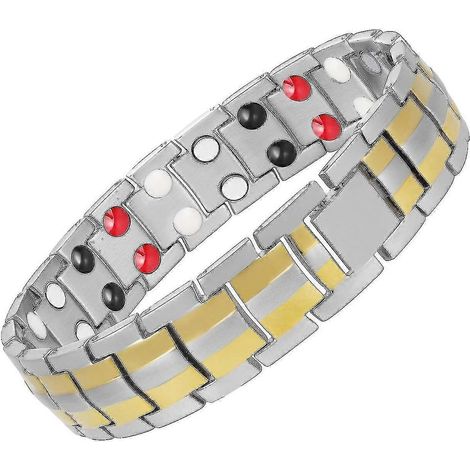 Bracelet magnétique ultra-résistant - Soulagement des douleurs arthritiques et du syndrome du canal carpien - Bracelet magnétique pour hommes - Livraison gratuite - Or 2 (1/2)