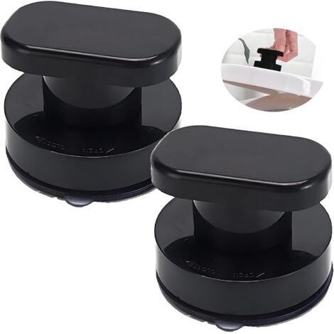 Set of 2 black adhesive door handles with powerful suction cup for glass doors, drawers, cabinets, refrigerators and balconies. (1/5)