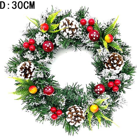 Couronne de Noël artisanale avec champignons décoratifs et baies rouges, décoration murale festive pour sapin, guirlande de porte, simulation naturelle, 30cm