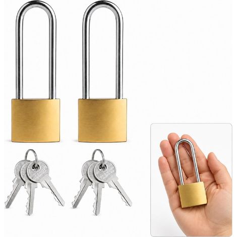 Lot de 2 Cadenas à Clé 38 mm Petits Anse Longue Intérieur 6 Clés Incluses (1/5)