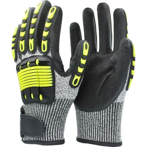 Deux paires de gants de travail jaunes, taille XL, résistants aux coupures, à l'abrasion, aux chocs, aux impacts et aux perforations. (1/4)
