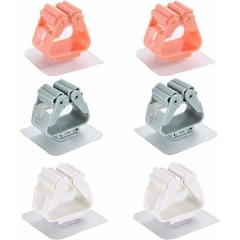 6pcs Wall Broom Holder, Without Perforated Wall Broom Holder, Self-Adhesive Broom Hanger, Wall Broom Hanger Used for Kitchen, Bathroom, Garage, Broom - Pink White Gray (1/5)