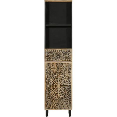 Meuble de Salle de Bain en Bois Massif de Manguier, 38x33x160 cm, Armoire de Rangement Verticale avec Étagères, Design Moderne pour WC et Douche (1/5)