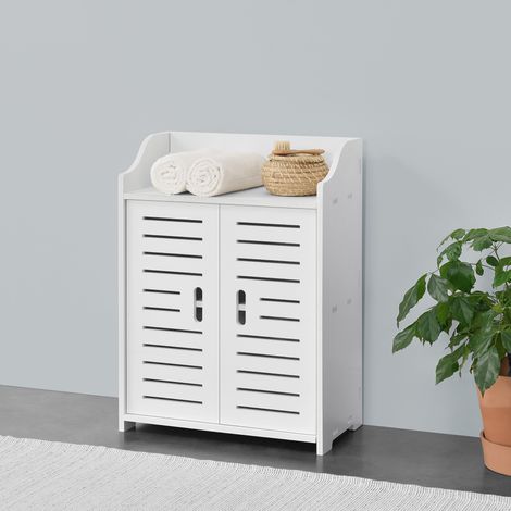 Mueble para Baño - 62 x 45 x 25 cm - Mueble Auxiliar para Baño - con 2 Puertas y con Estante - WPC - Blanco [en.casa]