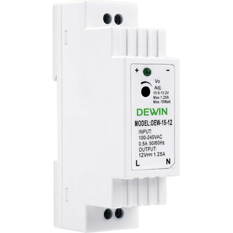 Alimentation sur rail DIN 12 V CC, Alimentation industrielle sur rail DIN à découpage 12 V 1,25 A 15 W (1/5)