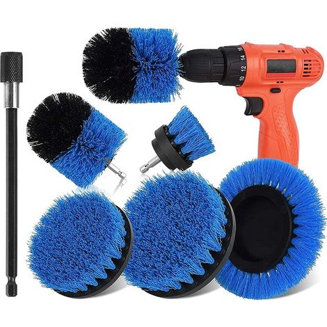 Lot de 6 brosses de nettoyage pour perceuse. avec fixation longue et longue pour baignoire. douche. carrelage. sol. salle de bain. joints. coins de canapé et surface de cuisine (bleu)