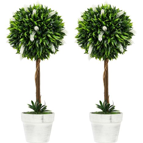 Lot de 2 lavandes artificielles 60 cm avec pot en ciment décoratif pour intérieur et extérieur (1/5)