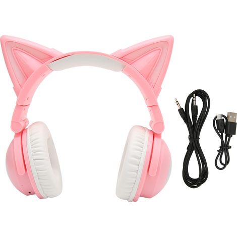 Casque Bluetooth Chat Mignon avec Micro Intégré, LED Réglable et Câble 3.5mm pour Enfants - Rose (1/5)