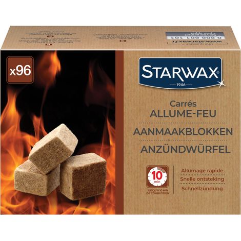 Starwax – Carrés allume-feu boîte de 96 – Allumage rapide sans odeur – Conforme NF/EN 1860-3 – Pour barbecues et cheminées (1/3)