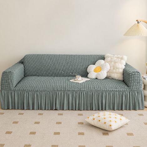 Housse Canapé Extensible Seersucker modèle vert uni à jupe 5 places XXL 305-360 cm 30 × 30 × 20 cm 1,5 kg – Livraison gratuite