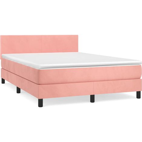 Maison Exclusive - Sommier à lattes de lit avec matelas Rose 140x190 cm Velours (1/5)