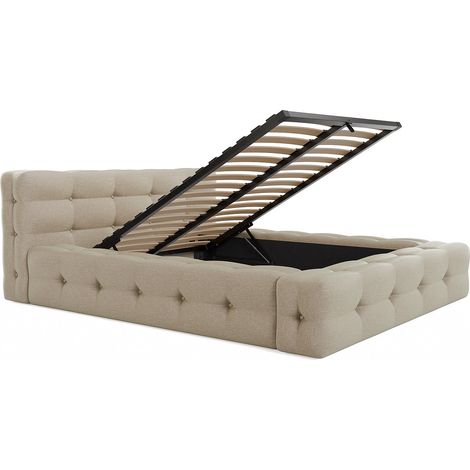 Letto con contenitore trapuntato 140 x 190 cm Tessuto chiné Beige - LERUCO di PASCAL MORABITO (1/5)