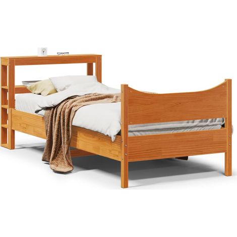 Bed Frame with Headboard Wax Brown 75x190 cm Small Single Solid Wood Pine vidaXL (1/5)