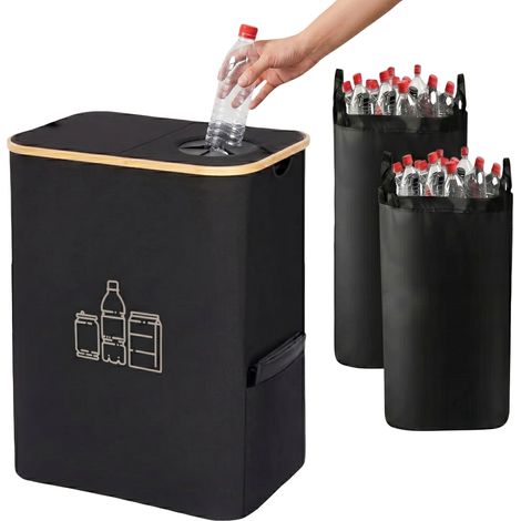 Cesto Contenitore Bottiglie Vuoto 2 Borse Nero 160 L (1/5)