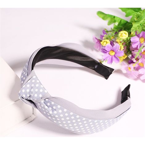 Accessoire de coiffure pour femme : serre-tête rond à pois et nœud croisé en tissu (bleu clair 399) (1/2)