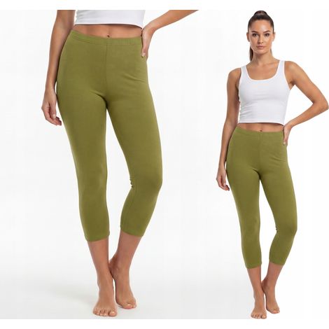 Bequeme 3/4-Leggings aus Baumwolle, polnischer Hersteller, olivgrün, Größe L (1/4)