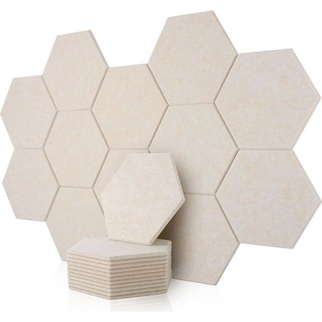 Lot de 12 panneaux acoustiques - 30 x 26 x 1 cm - Hexagone - Absorbeur acoustique - Panneaux muraux pour studio d'enregistrement, bureau, studio et décoration murale (chameau) (1/5)