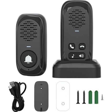 Sonnette interphone sans fil RF433 avec 1 capteur intérieur portée 300m sans wifi IP44 étanche appel vocal temps réel pour maison bureau commerce (1/3)
