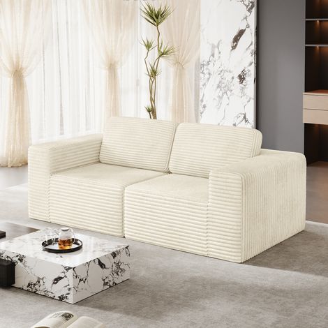 Modulares 2-Sitzer-Kompressionssofa aus beigefarbenem Cord, bequem mit hochelastischem Schaumstoff gepolstert, keine Montage erforderlich, 202 x 101 x 82 cm