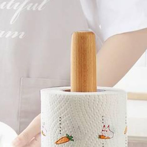 Kreativer Papierhandtuchrollenhalter aus Buchenholz, ausziehbares vertikales Aufbewahrungsregal für Papierrollen, quadratischer Papierrollenhalter. (1/5)