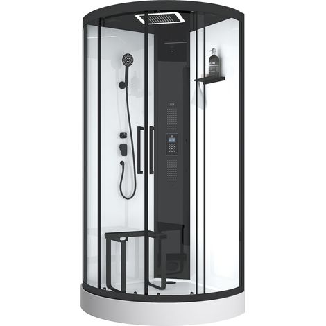 Marwell Dampf Duschkabine Spa Round 95x95x218cm - Fertigdusche im komplett Set mit Acrylwanne und Armatur - mit LED Regendusche - Radio und Bluetooth Lautsprecher (1/4)
