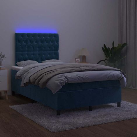 vidaXL Sommier à lattes de lit avec matelas LED bleu foncé 120x190 cm (1/5)