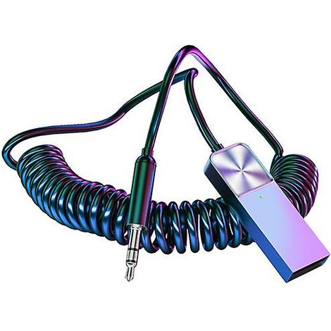 Adaptateur Bluetooth 5.1 USB avec prise auxiliaire 3,5 mm pour autoradio, kit mains libres Bluetooth, stéréo HD pour appels, câble rétractable. (1/5)