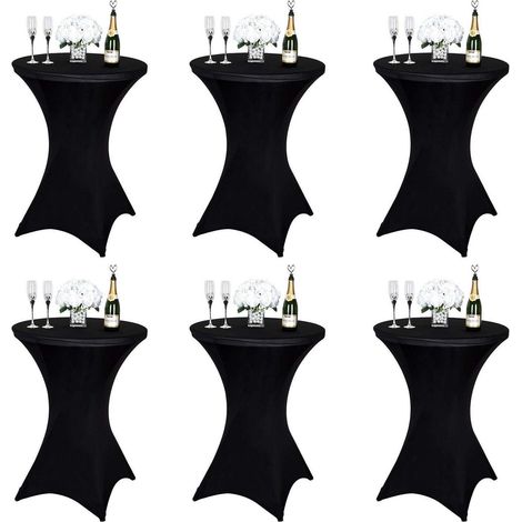 Lot de 6 housses de table haute pour tables de bistrot Ø 80-85 cm, nappe stretch noire
