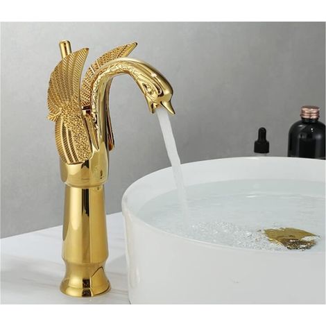 Gold Luxe Salle de Bain Robinet Vintage Copper Swan Swan Style Personnalité Fashion Mixe Mixe Chaude et Froide Robinet de Bassin Noir(High Golden) (1/5)