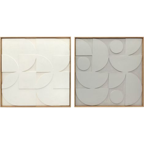 Décoration Murale 3D Géométrique Lot de 2 Panneaux Blancs en Relief 80 x 80 cm Cadre PS pour Salon (1/5)