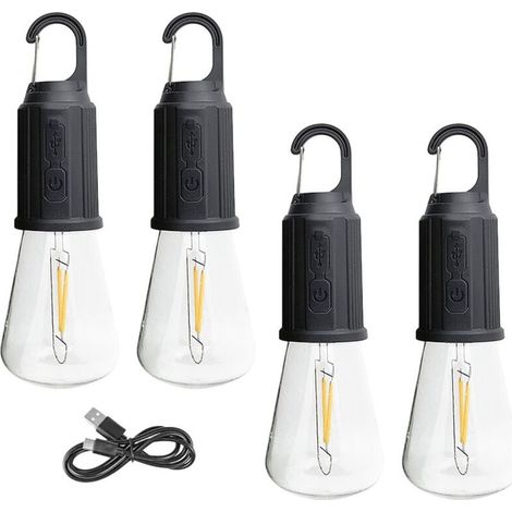 Lampe de camping rechargeable, 4 paquets d'ampoule de tente suspendue avec crochet, modes d'éclairage, lampe de tente pour le camping, la randonnée, la randonnée (1/5)